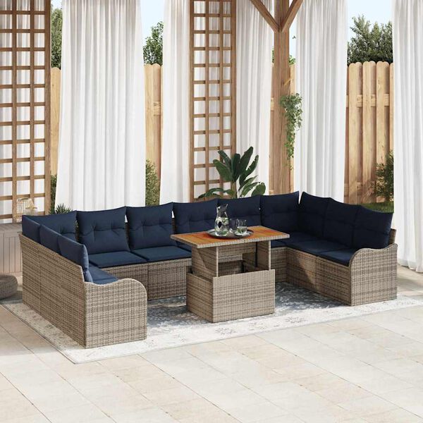 vidaXL Ensemble de canap&eacute; de jardin 11 pcs gris et bleu marine