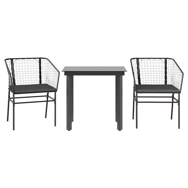 vidaXL Ensemble &agrave; manger de jardin et coussins 3 pcs noir rotin verre