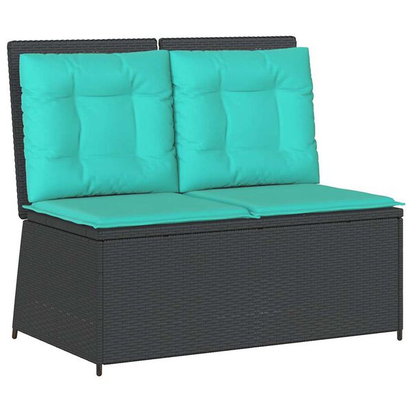 vidaXL Banc de jardin avec coussin Noir Poly rotin