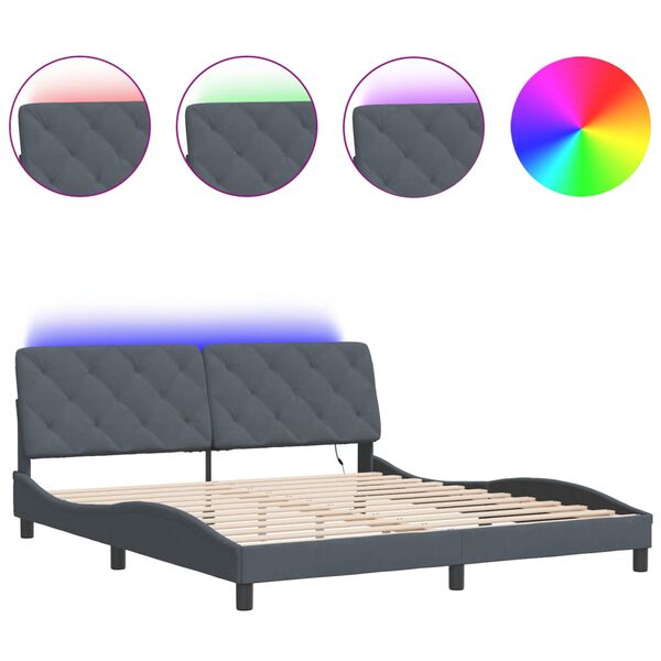 vidaXL Cadre de lit avec LED sans matelas gris fonc&eacute; 183x213 cm velours