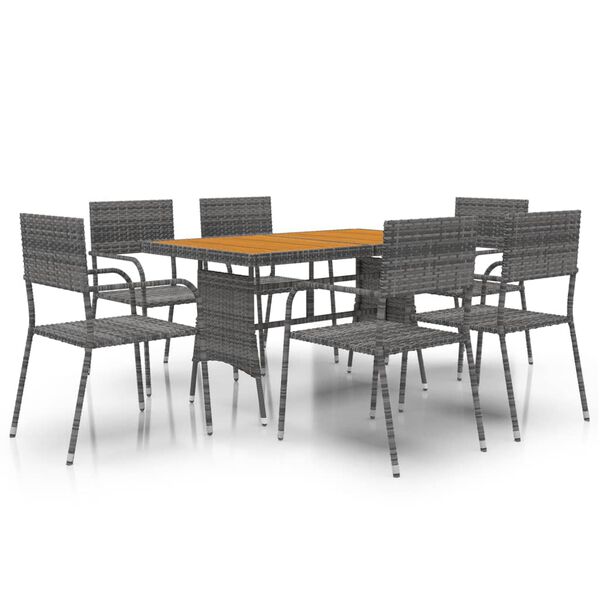 vidaXL Mobilier &agrave; d&icirc;ner d'ext&eacute;rieur 7 pcs R&eacute;sine tress&eacute;e Gris