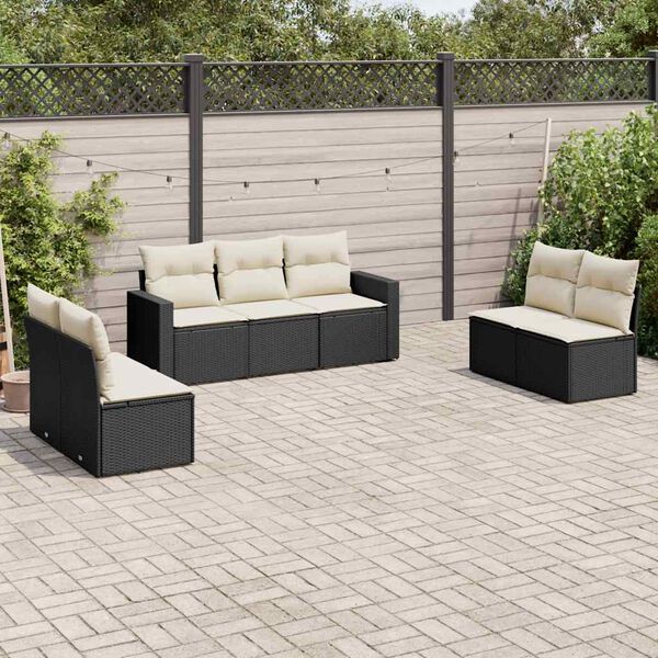 vidaXL Salon de jardin 7 pcs avec coussins noir r&eacute;sine tress&eacute;e