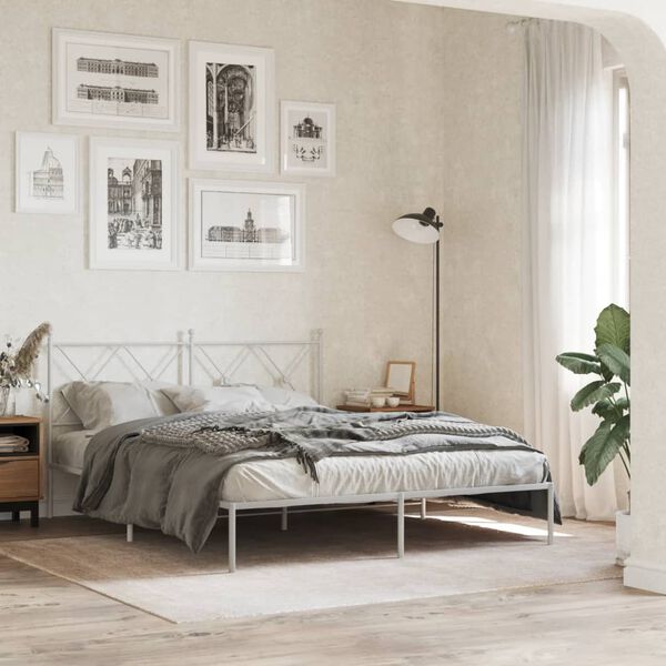 vidaXL Cadre de lit métal sans matelas et tête de lit blanc 150x200 cm
