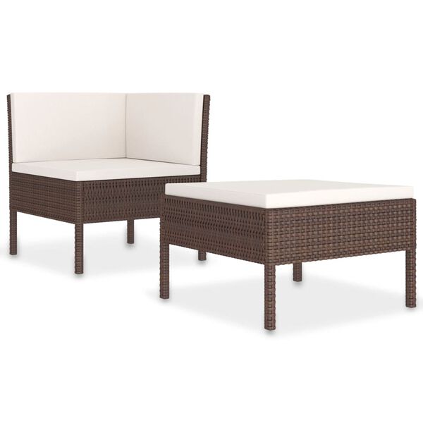 vidaXL Salon de jardin 2 pcs avec coussins R&eacute;sine tress&eacute;e Marron
