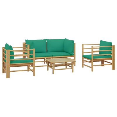 vidaXL Salon de jardin 5 pcs avec coussins vert bambou