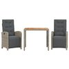 vidaXL Ensemble de bistro 3 pcs avec coussins gris r&eacute;sine tress&eacute;e