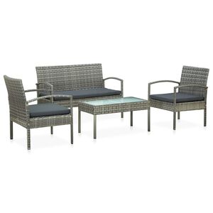 vidaXL Salon de jardin 4 pcs avec coussins r&eacute;sine tress&eacute;e gris