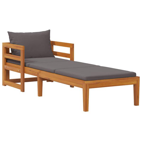 vidaXL Chaise longue avec coussins gris fonc&eacute; Bois d'acacia solide