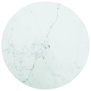 vidaXL Dessus de table blanc &Oslash;40x0,8cm verre tremp&eacute; avec design marbre