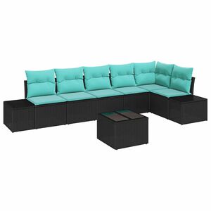 vidaXL Ensemble de canap&eacute; de jardin Noir et turquoise polyrotin