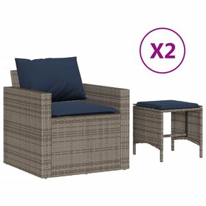 vidaXL Salon de jardin 4 pcs avec coussins gris r&eacute;sine tress&eacute;e