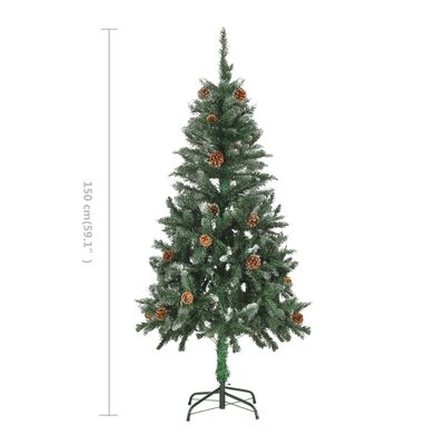 vidaXL Sapin de Noël avec pommes de pin et paillettes blanches 150 cm