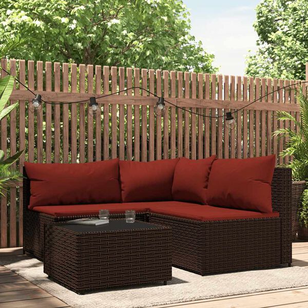 vidaXL Salon de jardin 4 pcs avec coussins Marron R&eacute;sine tress&eacute;e