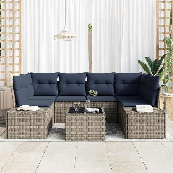 vidaXL Ensemble de canap&eacute; de jardin avec coussin 7 pcs Gris polyrotin