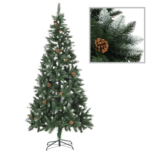 vidaXL Sapin de No&euml;l avec pommes de pin et paillettes blanches 210 cm
