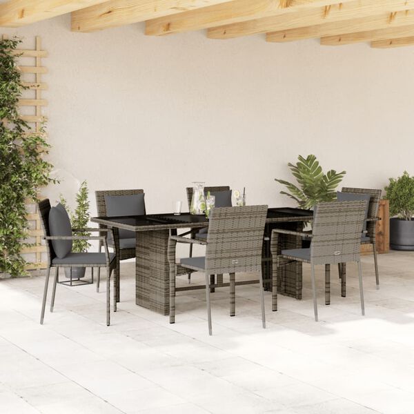 vidaXL Ensemble &agrave; manger de jardin et coussins 7 pcs gris rotin