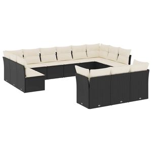 vidaXL Salon de jardin avec coussins 13 pcs noir r&eacute;sine tress&eacute;e