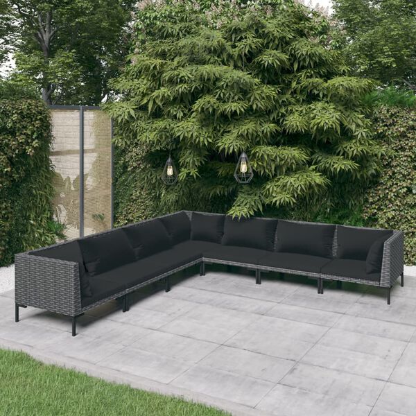 vidaXL Salon de jardin 7 pcs avec coussins R&eacute;sine tress&eacute;e Gris fonc&eacute;