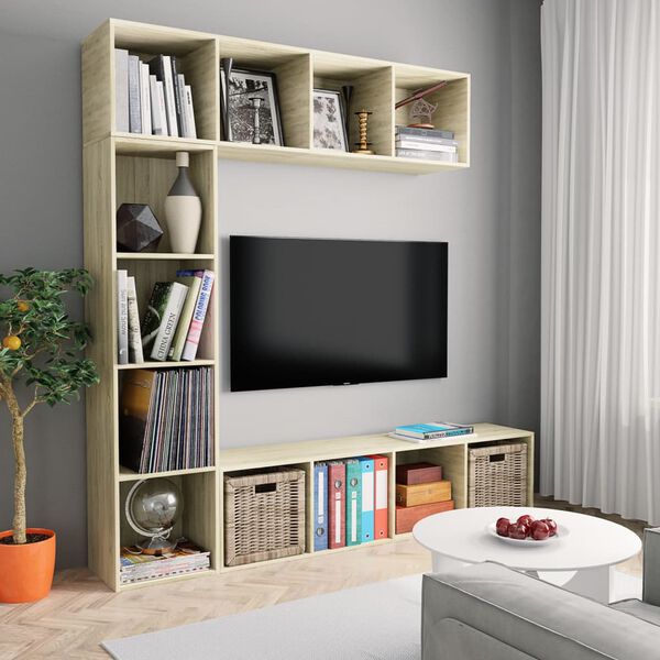 vidaXL Jeu de biblioth&egrave;que/meuble TV 3 pcs Ch&ecirc;ne sonoma 180x30x180 cm