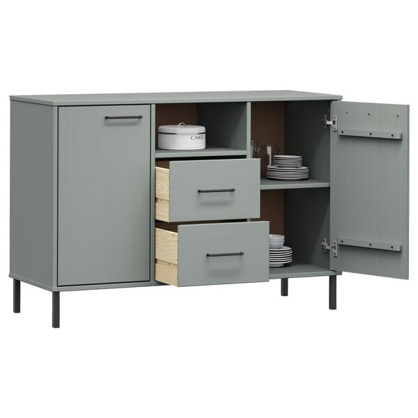 vidaXL Buffet avec pieds en m&eacute;tal Gris 113x40x77 cm Bois massif OSLO