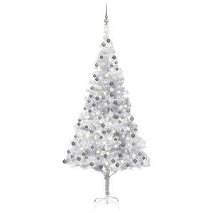 vidaXL Arbre de No&euml;l artificiel pr&eacute;-&eacute;clair&eacute;/boules argent&eacute; 210 cm PET