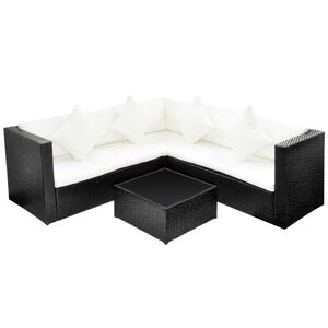 vidaXL Salon de jardin 4 pcs avec coussins R&eacute;sine tress&eacute;e Noir