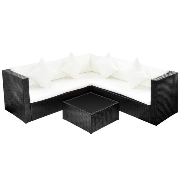 vidaXL Salon de jardin 4 pcs avec coussins R&eacute;sine tress&eacute;e Noir