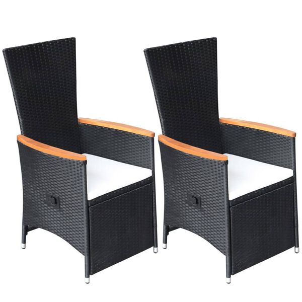 vidaXL Chaise inclinable de jardin 2pc et coussins R&eacute;sine tress&eacute;e Noir
