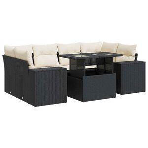 vidaXL Salon de jardin 7 pcs avec coussins noir r&eacute;sine tress&eacute;e