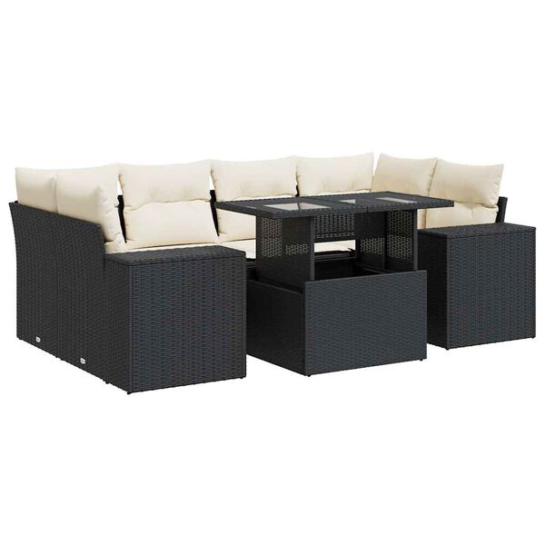 vidaXL Salon de jardin 7 pcs avec coussins noir r&eacute;sine tress&eacute;e