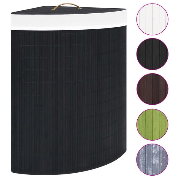 vidaXL Panier &agrave; linge d'angle Bambou Noir 60 L