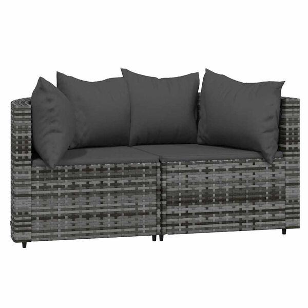 vidaXL Canap&eacute;s d'angle de jardin et coussins 2 pcs gris r&eacute;sine tress&eacute;e