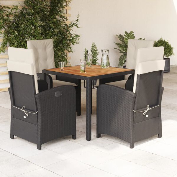 vidaXL Ensemble &agrave; manger de jardin coussins 5pcs Noir R&eacute;sine tress&eacute;e