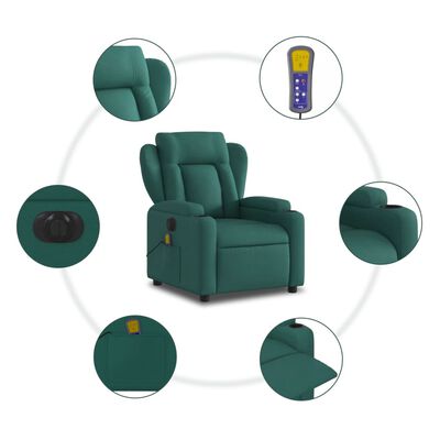 vidaXL Fauteuil inclinable de massage électrique vert foncé tissu