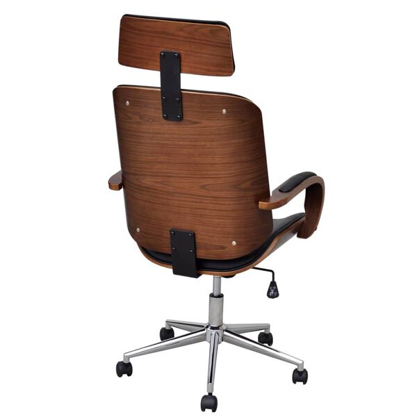 vidaXL Chaise de bureau avec appuie-t&ecirc;te Bois cintr&eacute; Similicuir
