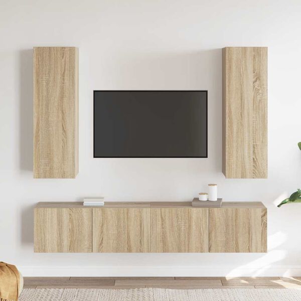 vidaXL Ensemble de meubles TV 4 pcs Ch&ecirc;ne sonoma Bois d'ing&eacute;nierie
