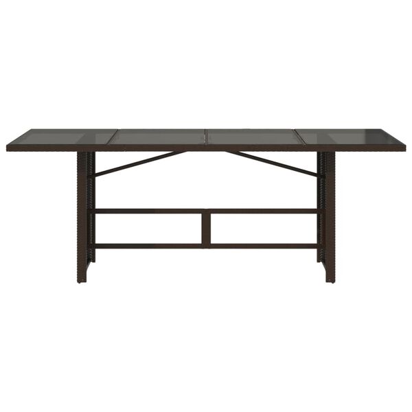 vidaXL Table de jardin avec dessus en verre marron r&eacute;sine tress&eacute;e