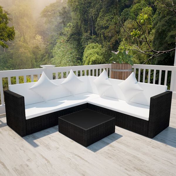 vidaXL Salon de jardin 4 pcs avec coussins R&eacute;sine tress&eacute;e Noir