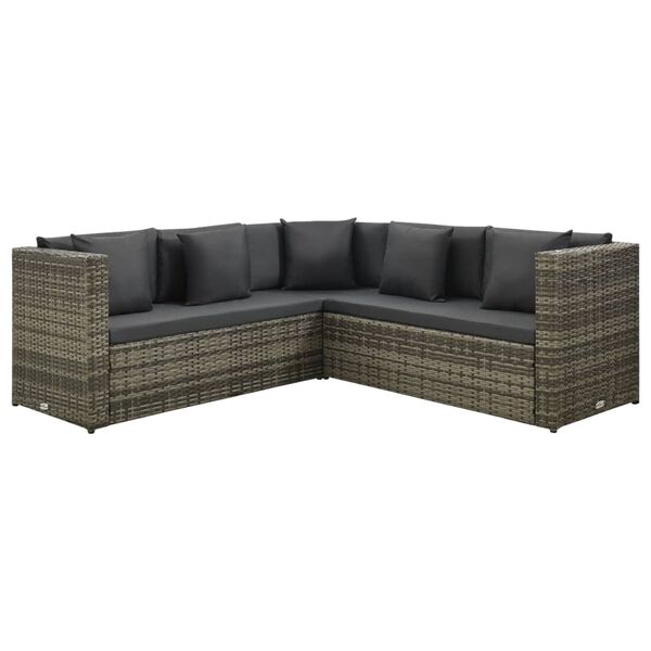 vidaXL Salon de jardin 4 pcs avec coussins résine tressée gris