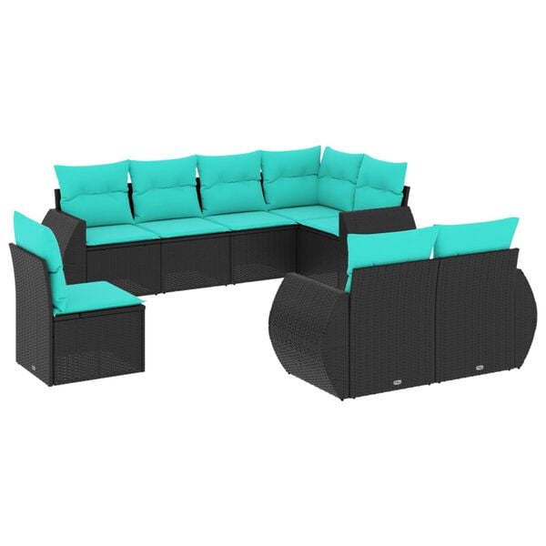 vidaXL Salon de jardin 8 pcs avec coussins noir r&eacute;sine tress&eacute;e