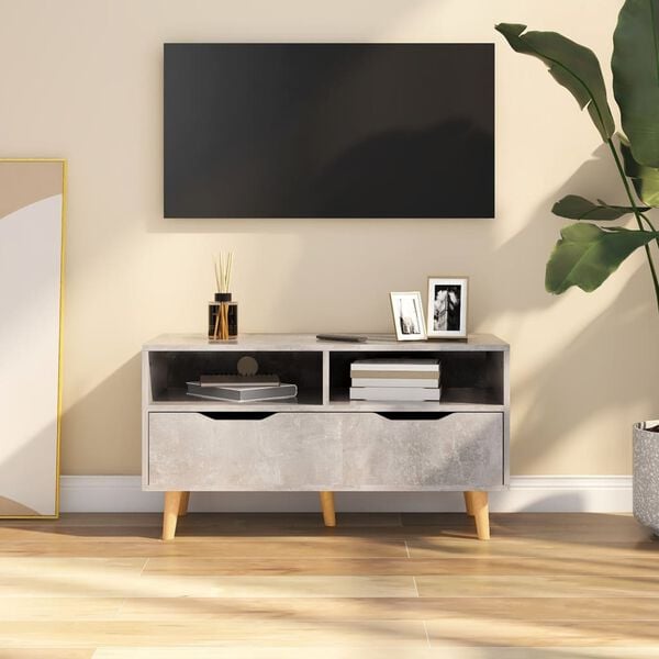 vidaXL Meuble TV gris béton 90x40x48,5 cm bois d'ingénierie