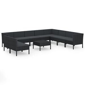 vidaXL Salon de jardin 11 pcs avec coussins R&eacute;sine tress&eacute;e Noir