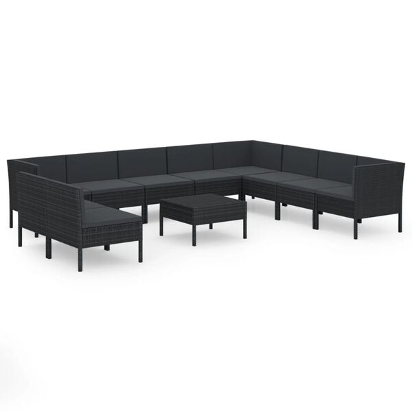 vidaXL Salon de jardin 11 pcs avec coussins R&eacute;sine tress&eacute;e Noir