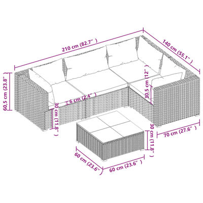 vidaXL Salon de jardin 5 pcs avec coussins Résine tressée Noir