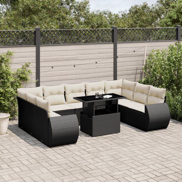 vidaXL Salon de jardin 10 pcs avec coussins noir r&eacute;sine tress&eacute;e
