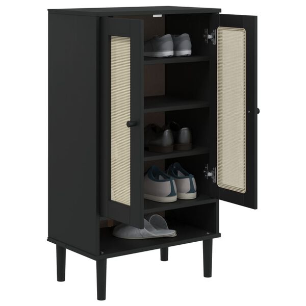 vidaXL Armoire &agrave; chaussures SENJA aspect rotin noir bois massif