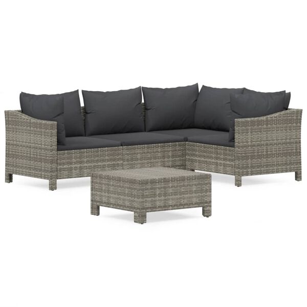 vidaXL Salon de jardin 5 pcs avec coussins Gris R&eacute;sine tress&eacute;e