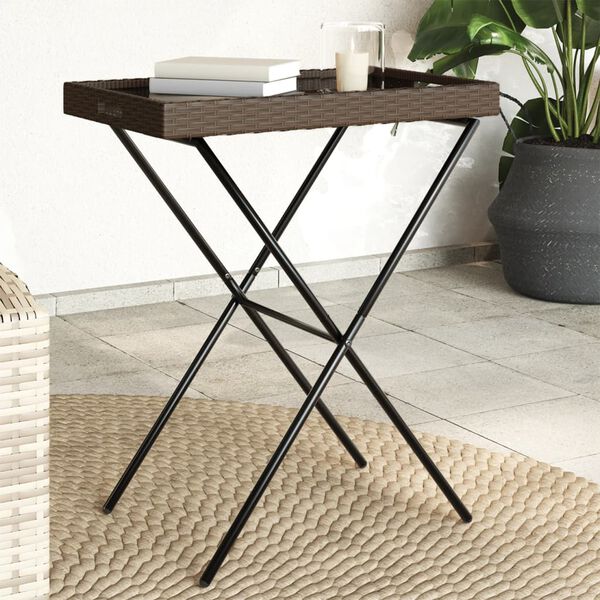 vidaXL Table &agrave; plateau pliable marron 65x40x75 cm r&eacute;sine tress&eacute;e