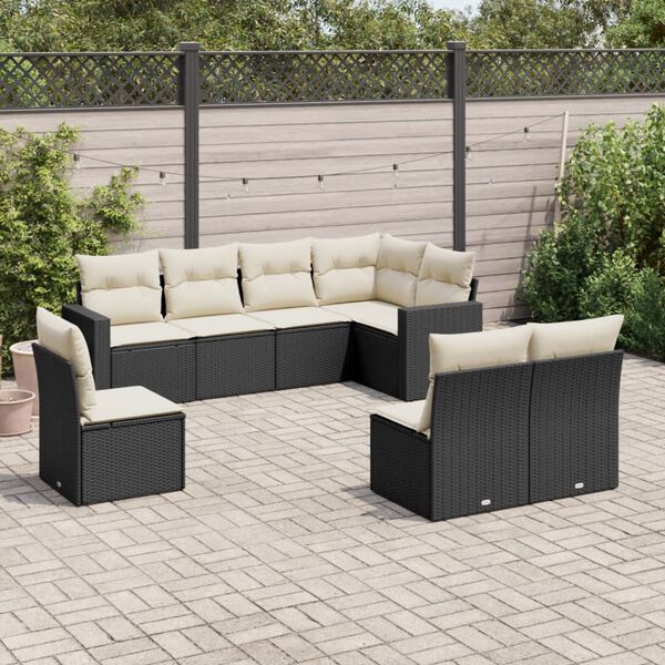 vidaXL Salon de jardin 8 pcs avec coussins noir r&eacute;sine tress&eacute;e