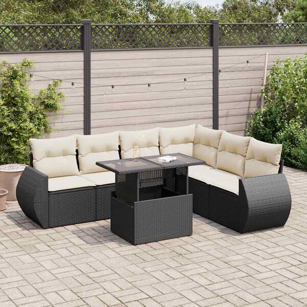 vidaXL Salon de jardin 7 pcs avec coussins noir r&eacute;sine tress&eacute;e